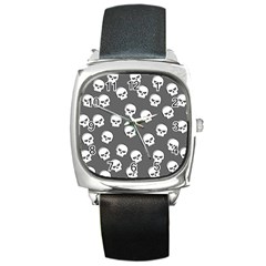 White Skull Pattern Square Metal Watch by designsbymallika