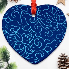 Blue Floral Print Ornament (heart) by designsbymallika