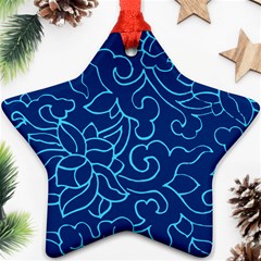 Blue Floral Print Ornament (star) by designsbymallika