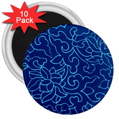 Blue Floral Print 3  Magnets (10 Pack)  by designsbymallika