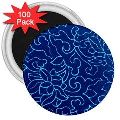 Blue Floral Print 3  Magnets (100 Pack) by designsbymallika