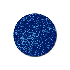 Blue Floral Print Rubber Coaster (round)  by designsbymallika