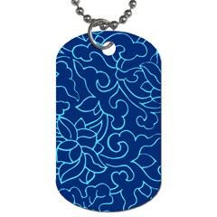 Blue Floral Print Dog Tag (one Side) by designsbymallika