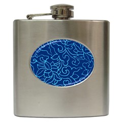 Blue Floral Print Hip Flask (6 Oz) by designsbymallika