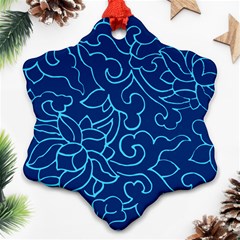 Blue Floral Print Snowflake Ornament (two Sides) by designsbymallika