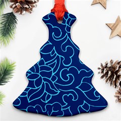 Blue Floral Print Christmas Tree Ornament (two Sides) by designsbymallika