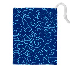 Blue Floral Print Drawstring Pouch (4xl)