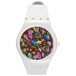 TROPICAL PRINT  Round Plastic Sport Watch (M) Front