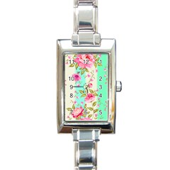 Stripes Floral Print Rectangle Italian Charm Watch by designsbymallika