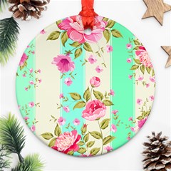 Stripes Floral Print Ornament (round) by designsbymallika