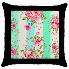 Stripes Floral Print Throw Pillow Case (black) by designsbymallika