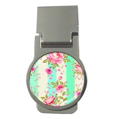 Stripes Floral Print Money Clips (round)  by designsbymallika