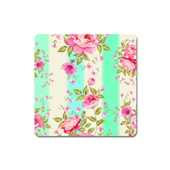 Stripes Floral Print Square Magnet by designsbymallika