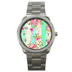 Stripes Floral Print Sport Metal Watch by designsbymallika