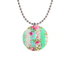 Stripes Floral Print 1  Button Necklace by designsbymallika