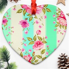 Stripes Floral Print Heart Ornament (two Sides)