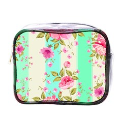 Stripes Floral Print Mini Toiletries Bag (one Side) by designsbymallika