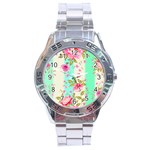 STRIPES FLORAL PRINT Stainless Steel Analogue Watch Front