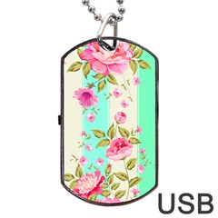 Stripes Floral Print Dog Tag Usb Flash (one Side) by designsbymallika