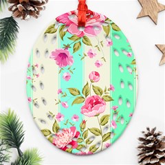 Stripes Floral Print Ornament (oval Filigree) by designsbymallika