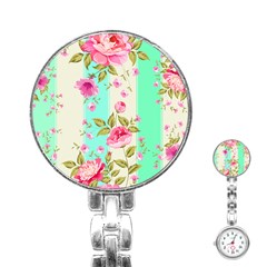 Stripes Floral Print Stainless Steel Nurses Watch by designsbymallika