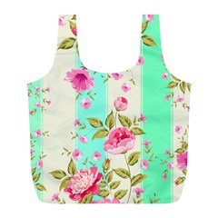 Stripes Floral Print Full Print Recycle Bag (l) by designsbymallika