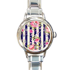 Stripes Floral Print Round Italian Charm Watch by designsbymallika