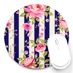 STRIPES FLORAL PRINT Round Mousepads Front