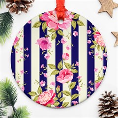 Stripes Floral Print Ornament (round) by designsbymallika