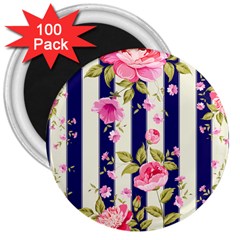 Stripes Floral Print 3  Magnets (100 Pack) by designsbymallika