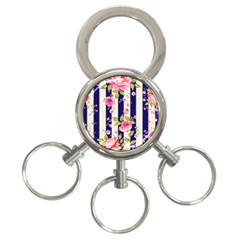 Stripes Floral Print 3-ring Key Chain by designsbymallika