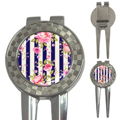 Stripes Floral Print 3-in-1 Golf Divots by designsbymallika