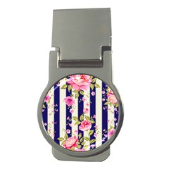 Stripes Floral Print Money Clips (round)  by designsbymallika