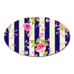 Stripes Floral Print Oval Magnet by designsbymallika