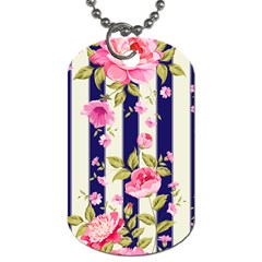 Stripes Floral Print Dog Tag (one Side) by designsbymallika