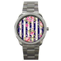 Stripes Floral Print Sport Metal Watch by designsbymallika