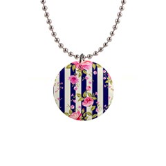 Stripes Floral Print 1  Button Necklace by designsbymallika