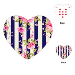 Stripes Floral Print Playing Cards Single Design (heart) by designsbymallika