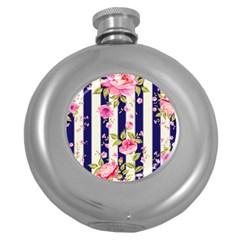 Stripes Floral Print Round Hip Flask (5 Oz) by designsbymallika