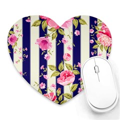 Stripes Floral Print Heart Mousepads by designsbymallika