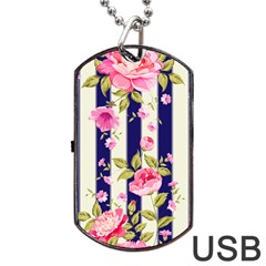 Stripes Floral Print Dog Tag Usb Flash (one Side) by designsbymallika