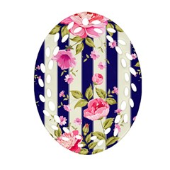 Stripes Floral Print Oval Filigree Ornament (two Sides) by designsbymallika