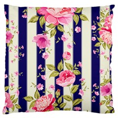 Stripes Floral Print Large Cushion Case (two Sides) by designsbymallika