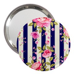 Stripes Floral Print 3  Handbag Mirrors by designsbymallika