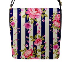 Stripes Floral Print Flap Closure Messenger Bag (l) by designsbymallika