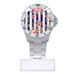 Stripes Floral Print Plastic Nurses Watch by designsbymallika