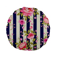 Stripes Floral Print Standard 15  Premium Flano Round Cushions by designsbymallika