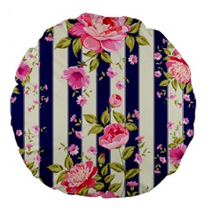 Stripes Floral Print Large 18  Premium Flano Round Cushions