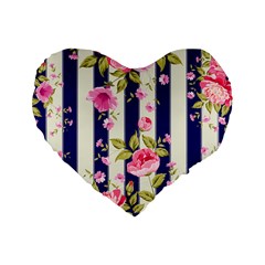 Stripes Floral Print Standard 16  Premium Flano Heart Shape Cushions by designsbymallika