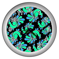 Peacock Pattern Wall Clock (silver) by designsbymallika